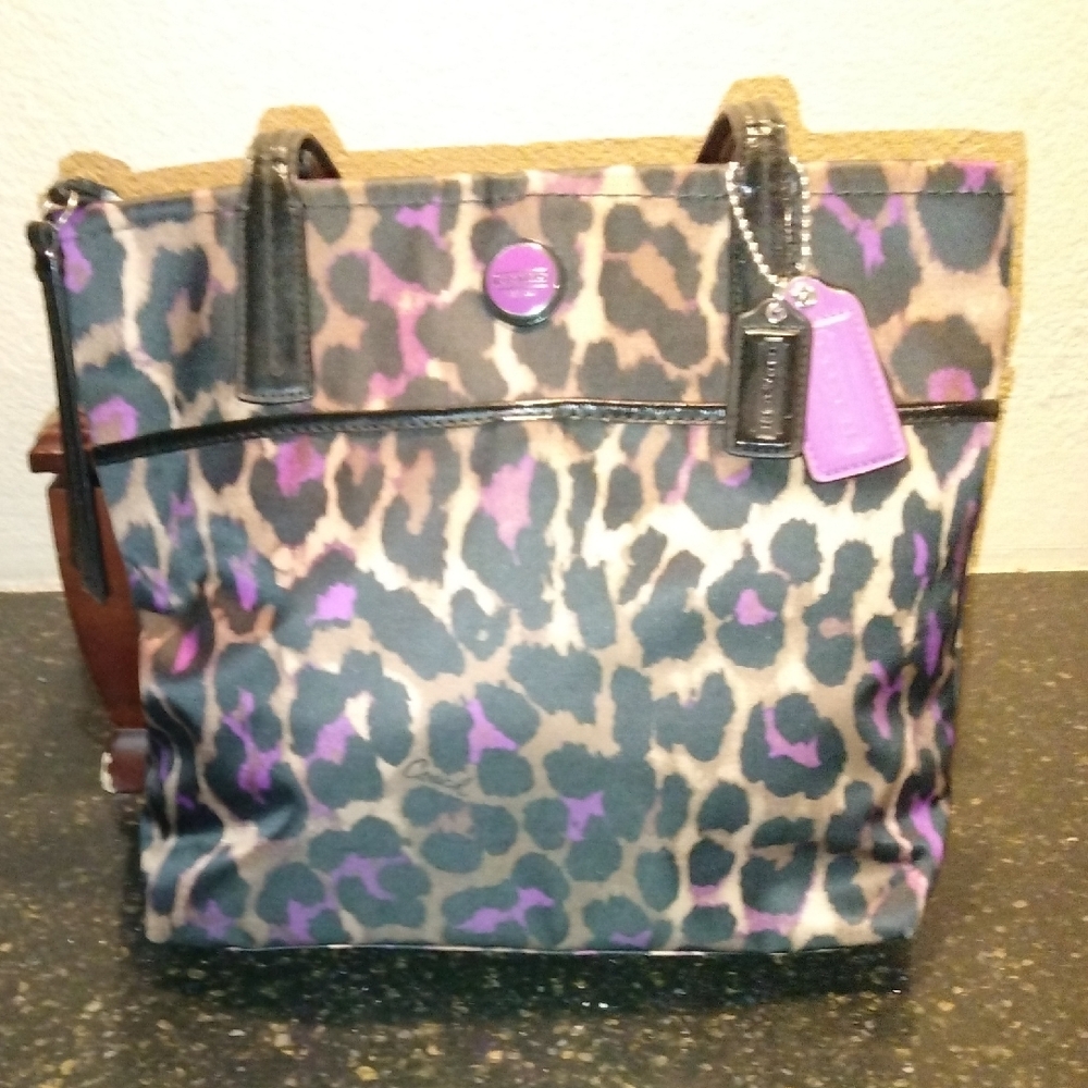 Coach Purple and Black Shoulder Bag with Structured Silhouette
